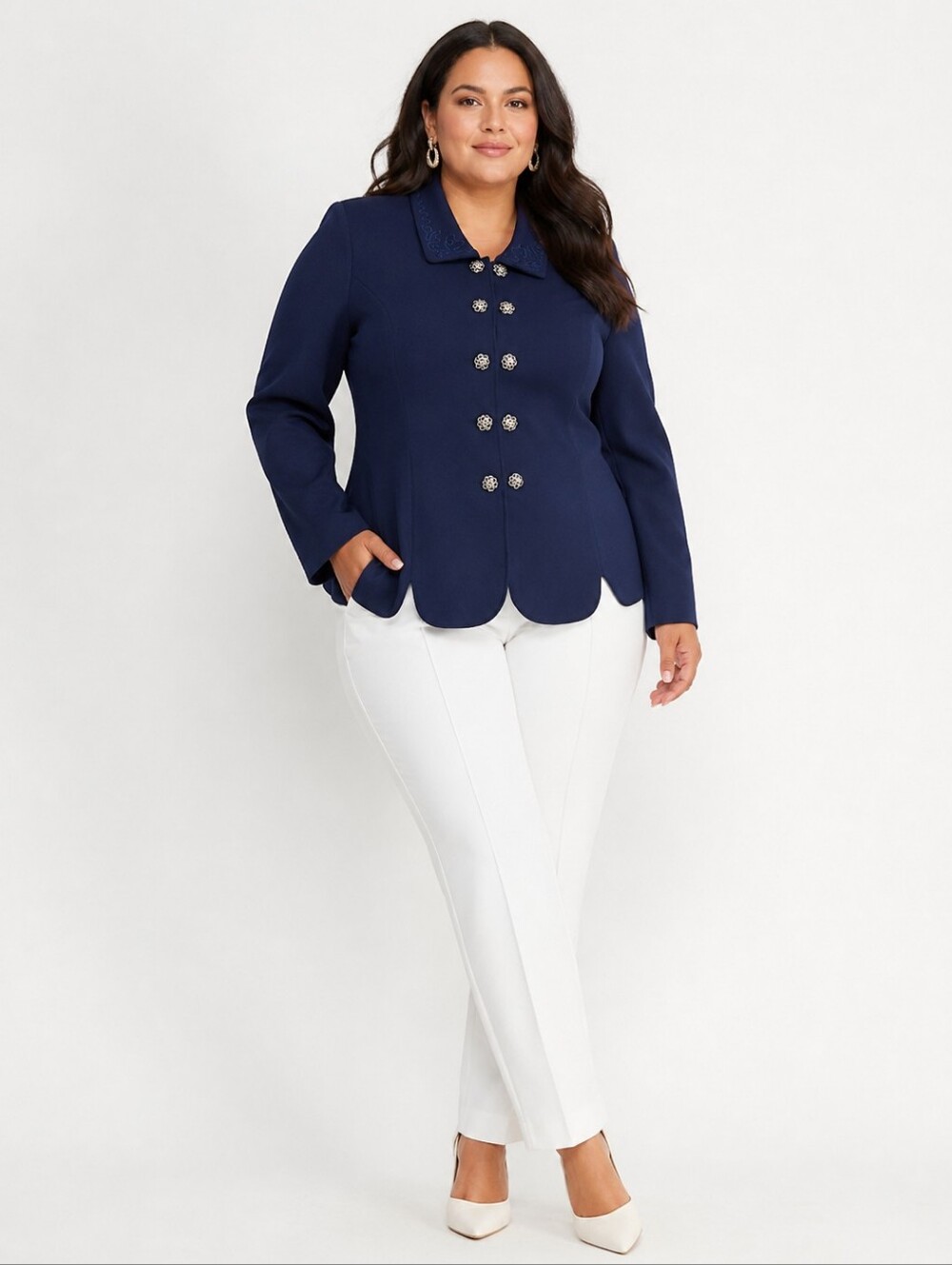 Leslie Fay Navy Embroidered Blazer with Vintage Silver Buttons 24WP - Picture 16 of 16